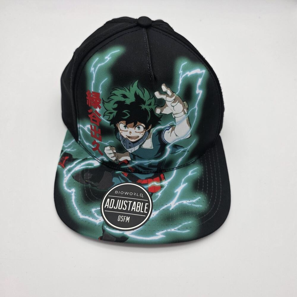 My Hero Academia Deku Bioworld Snapback Hat Black Green Anime OSFM NWOT